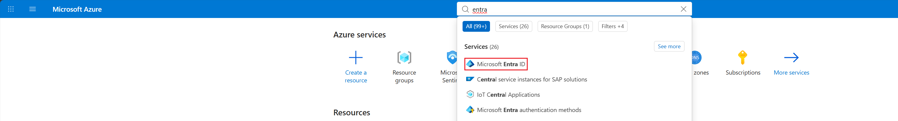 Vyhledání a otevření Microsoft Entra ID