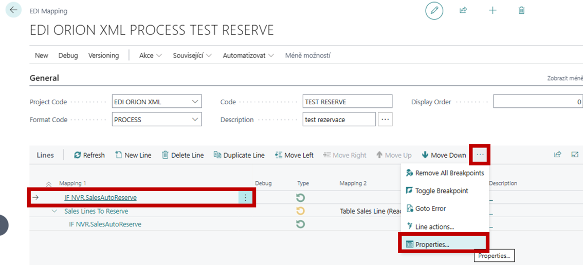 Akce pro nastavení parametrů automatické rezervace