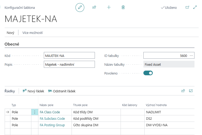 Configuration Template - Fixed Asset