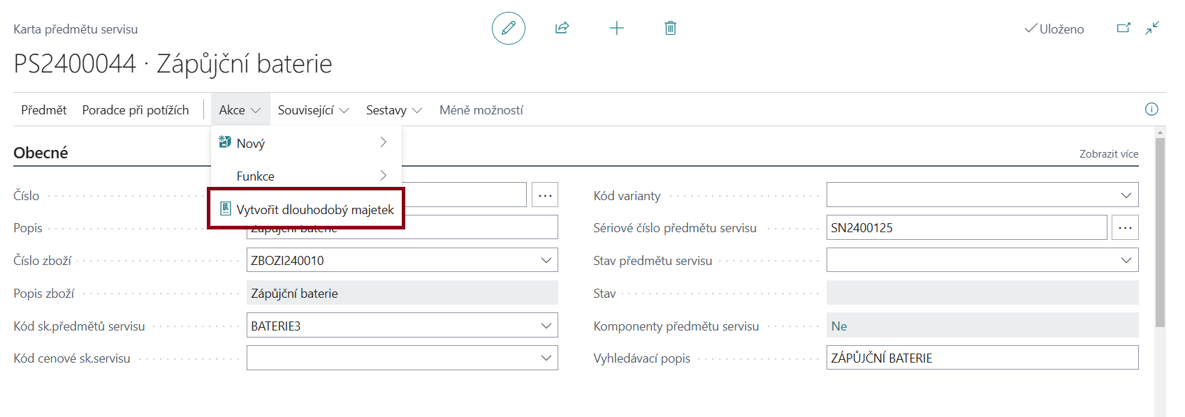 Create Fixed Asset Action
