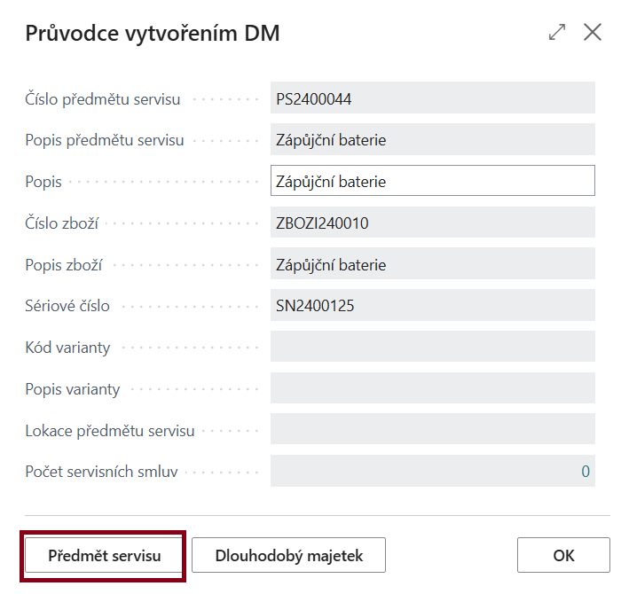 Create Fixed Asset - Service Item Tab