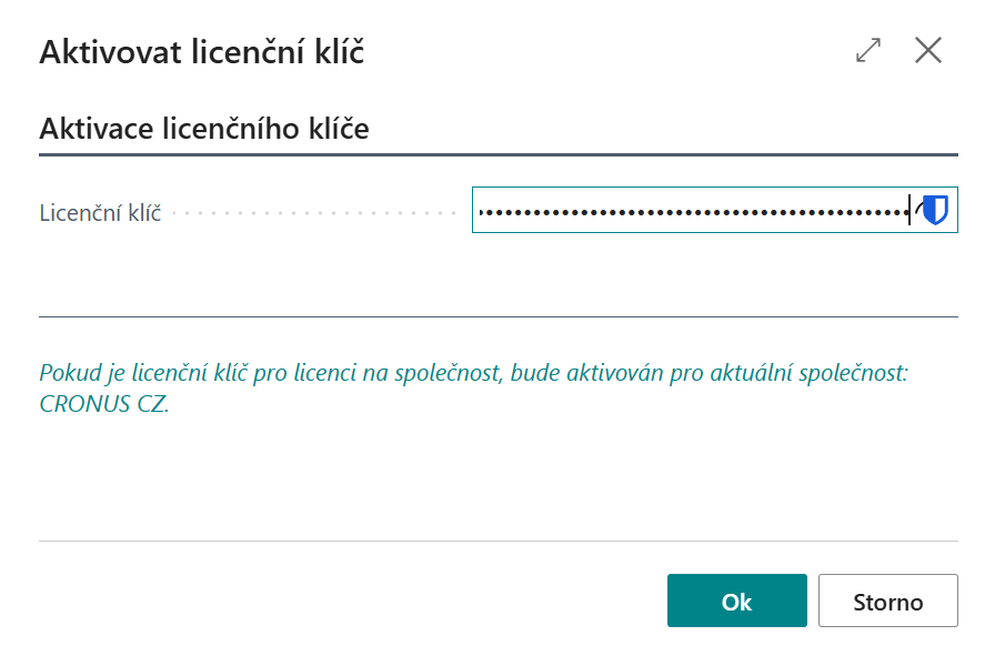 Dialog pro zadání licenčního klíče