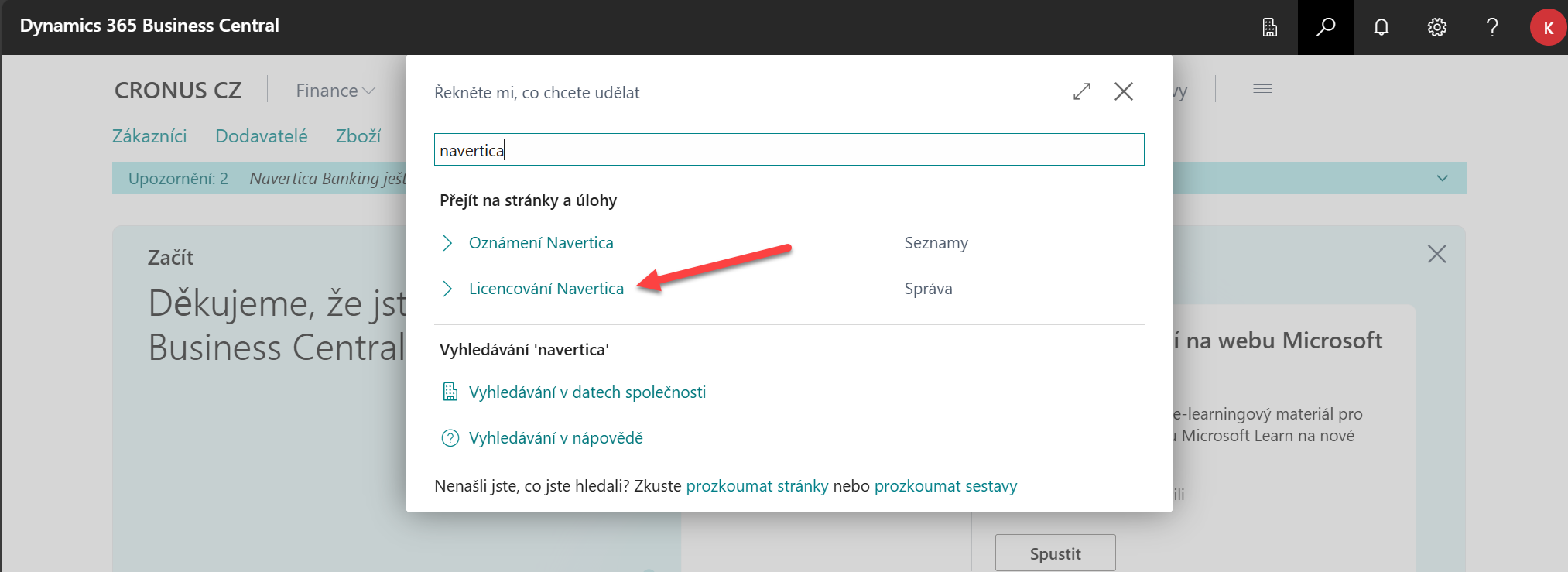 Vyhledání stránky Licencování Navertica