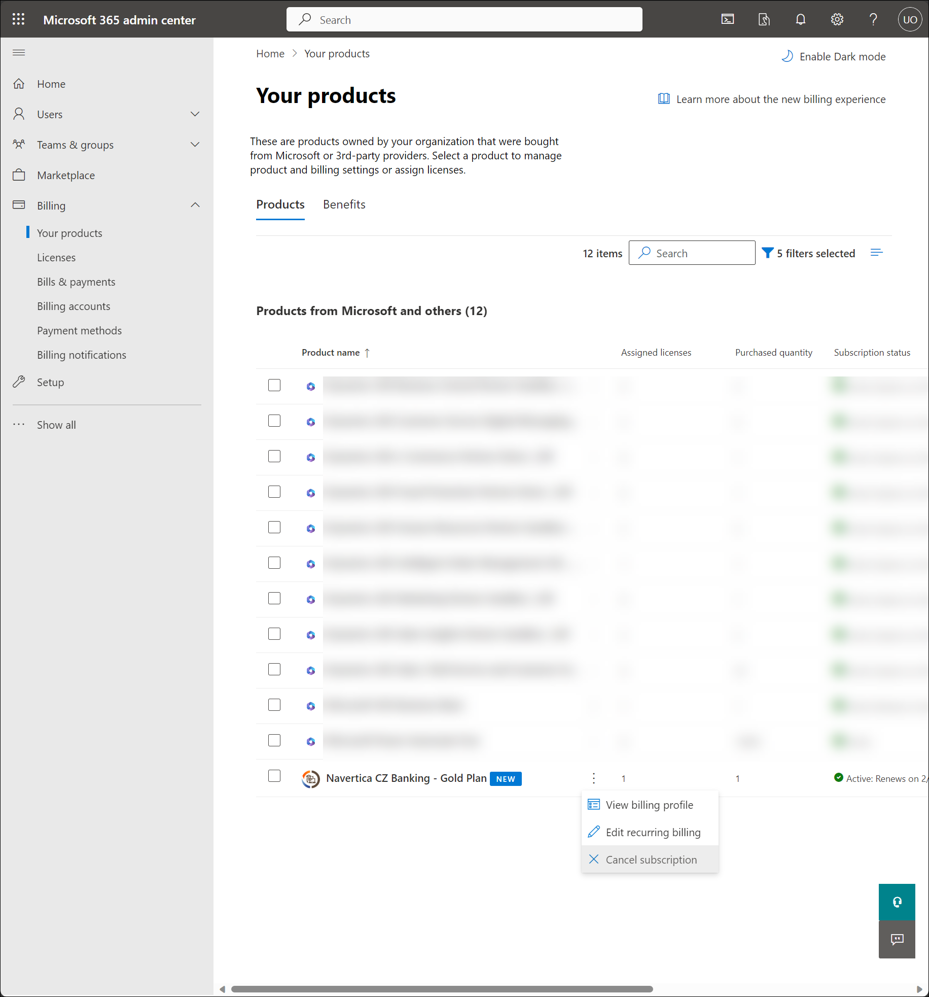 Products page