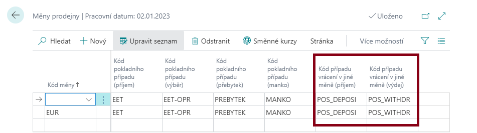 Cash Desk Event Codes