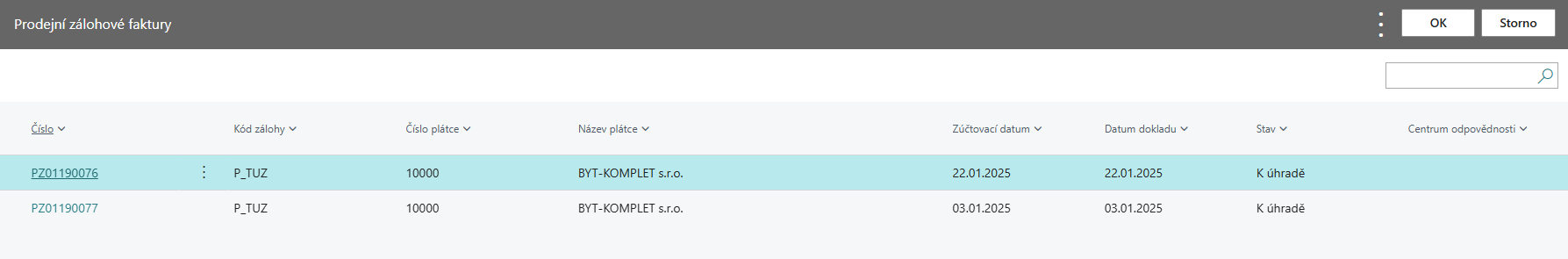 Invoice Payment - Prepayment Invoice List