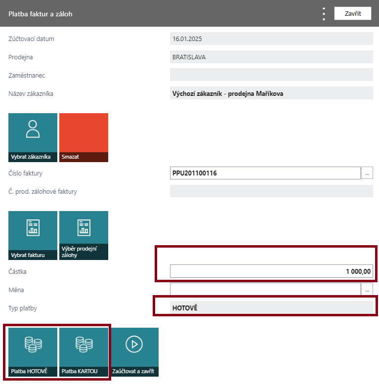 Invoice Payment - Selecting Payment Method