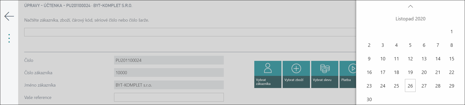 Selecting Pick-Up Date