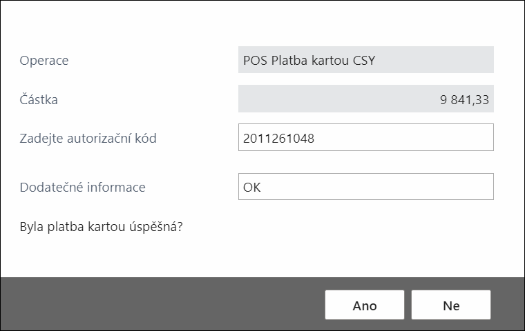 Card Payment Authorization Code Dialogue
