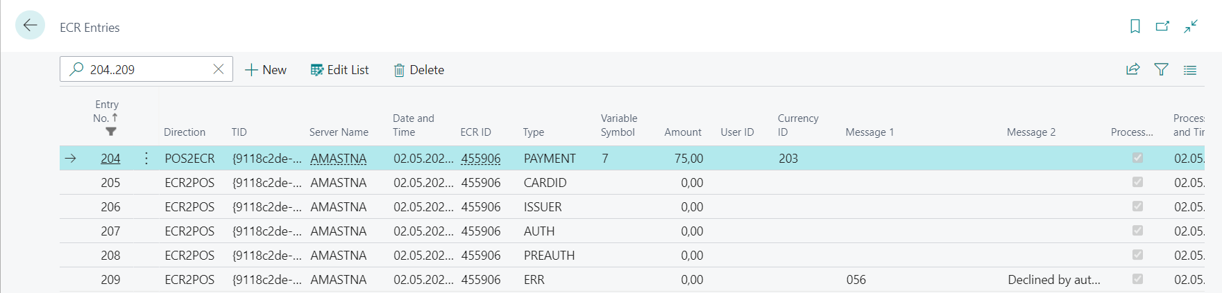 ECR Entries For Declined Payment