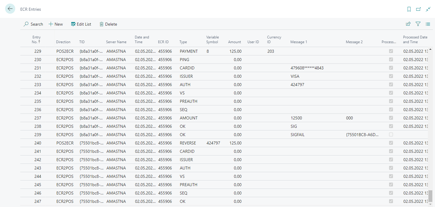 ECR Entries For Failed Signature