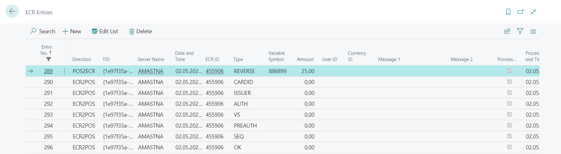 ECR Entries - Payment Reversal