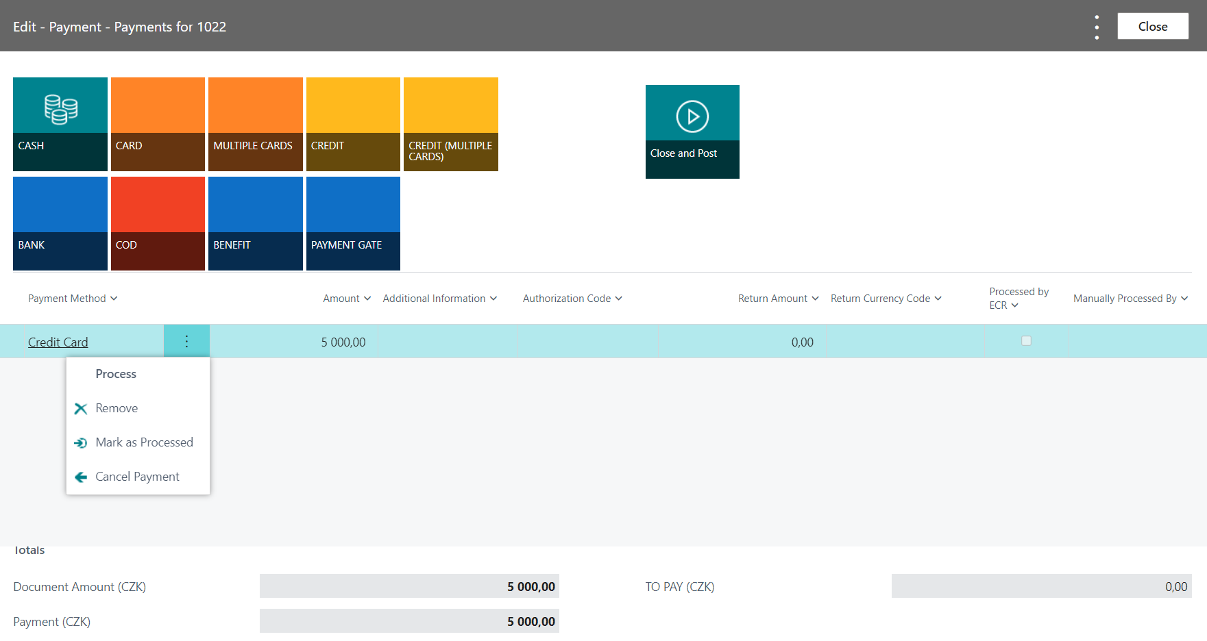 POS Payment Interface - marking payment as processed