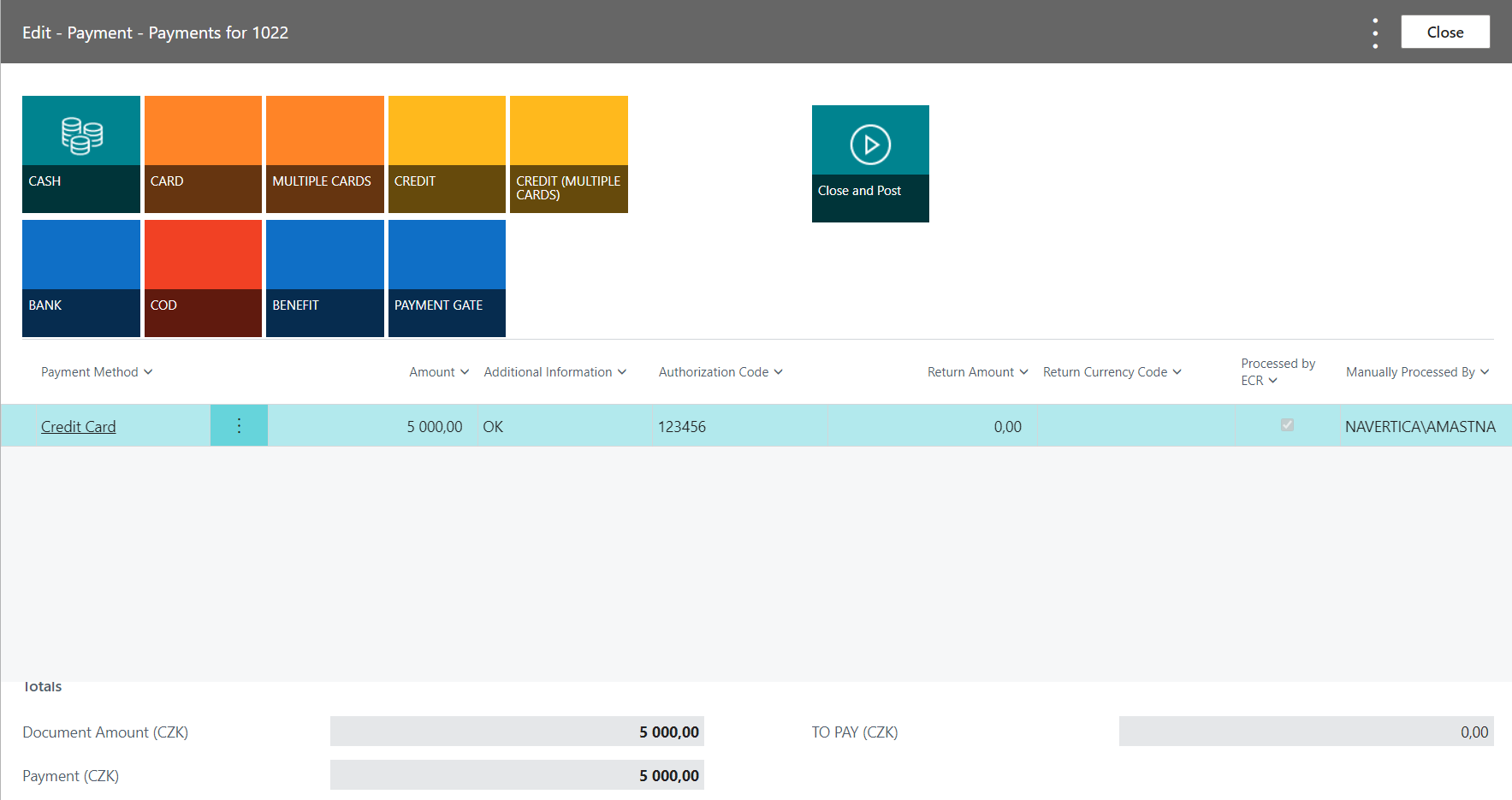 POS Payment Interface - payment processed