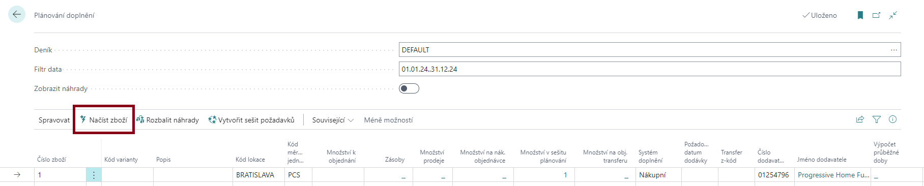Replenishment Planning - Load Items Action