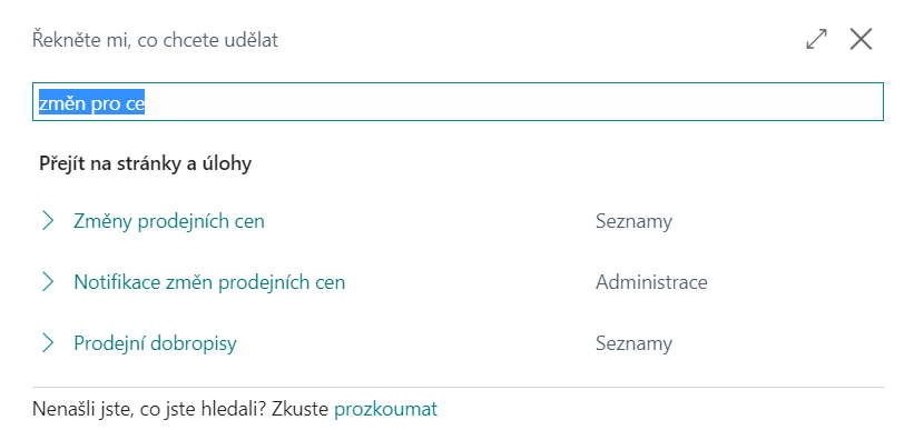 Sales Price Changes lookup in the menu