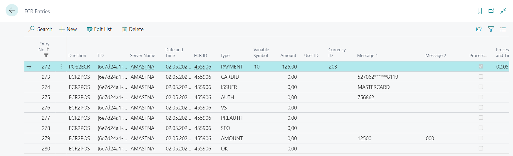 ECR Entries - not processed
