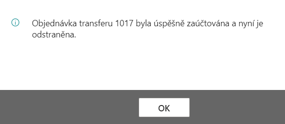 Transfer receipt completed
