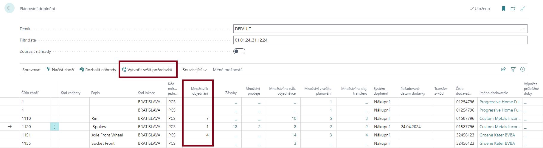 Replenishment Planning - Quantity to Order, Create Requisition Worksheet