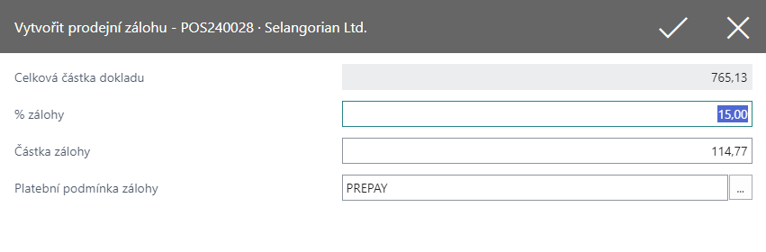 Bill Prepayments - Enter Details