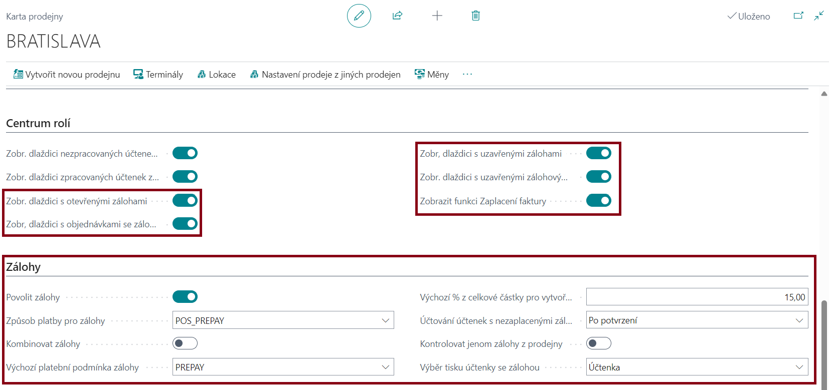 Prepayment Setup - Shop Card