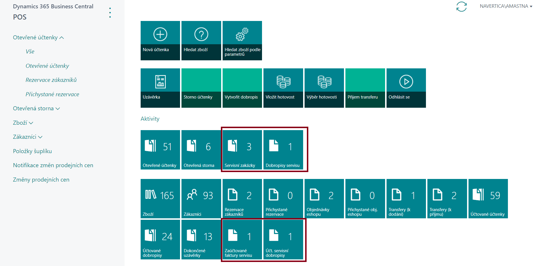 Service actions in the rolecenter