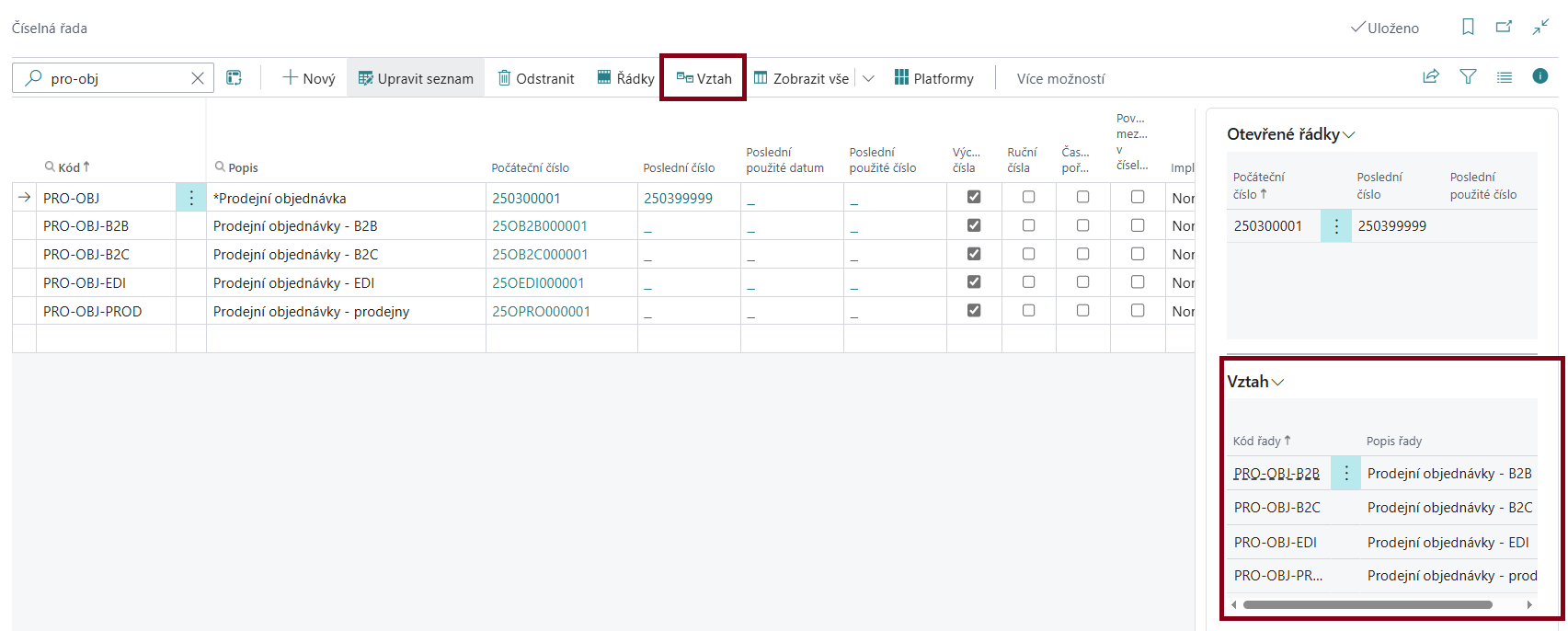 Kontrola vztahů číselných řad