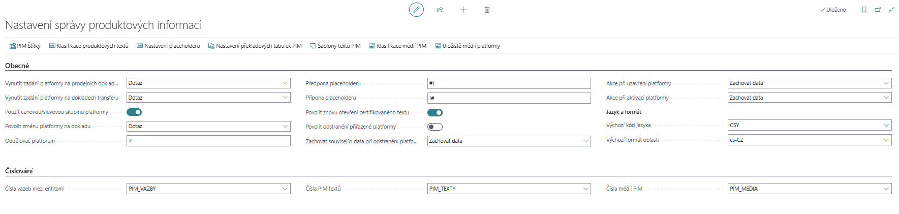 Nastavení správy produktových informací