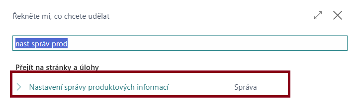 Vyhledání nastavení správy produktových informací