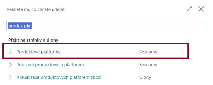 Produktové platformy v menu BC