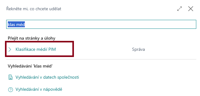 Klasfikace médií PIM v menu BC