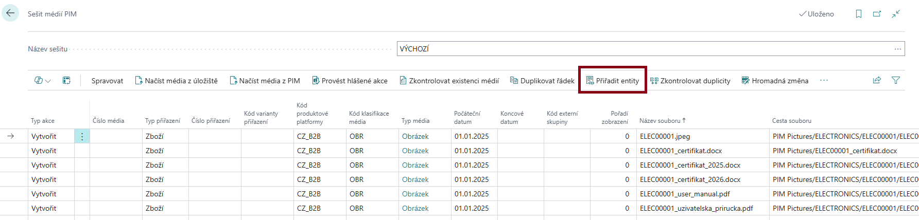 Akce Přiřadit soubor