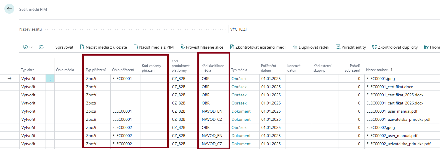 Akce Přiřadit soubor