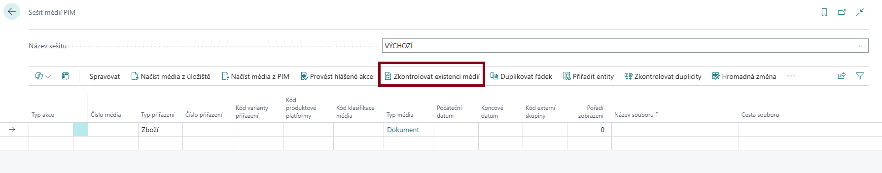 Akce Přiřadit soubor