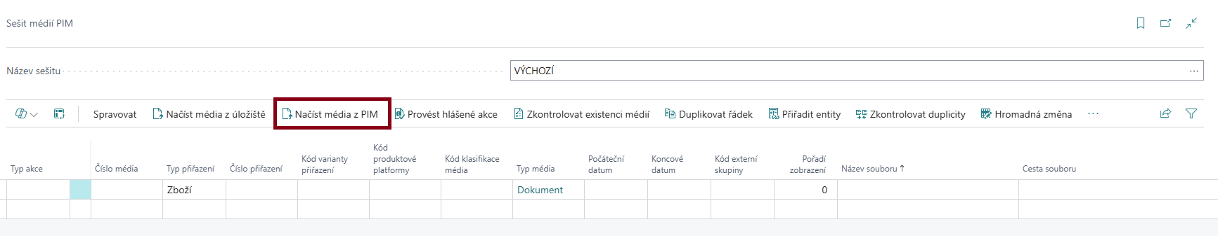 Akce Přiřadit soubor