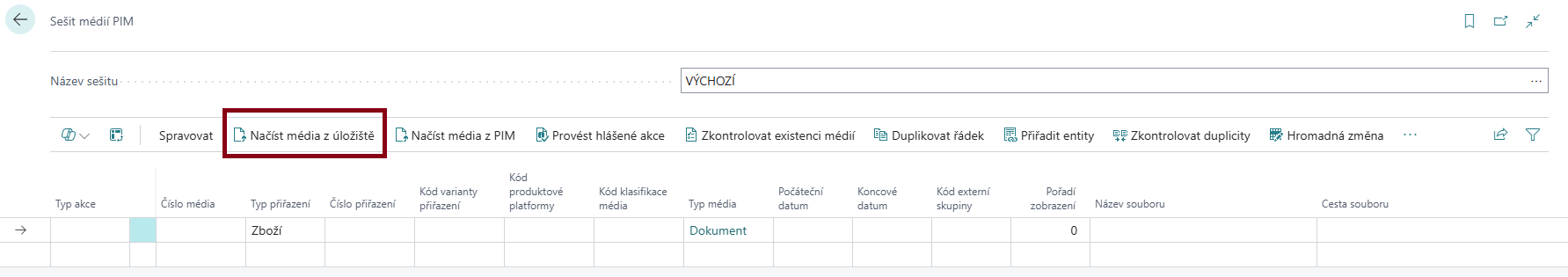 Akce Přiřadit soubor