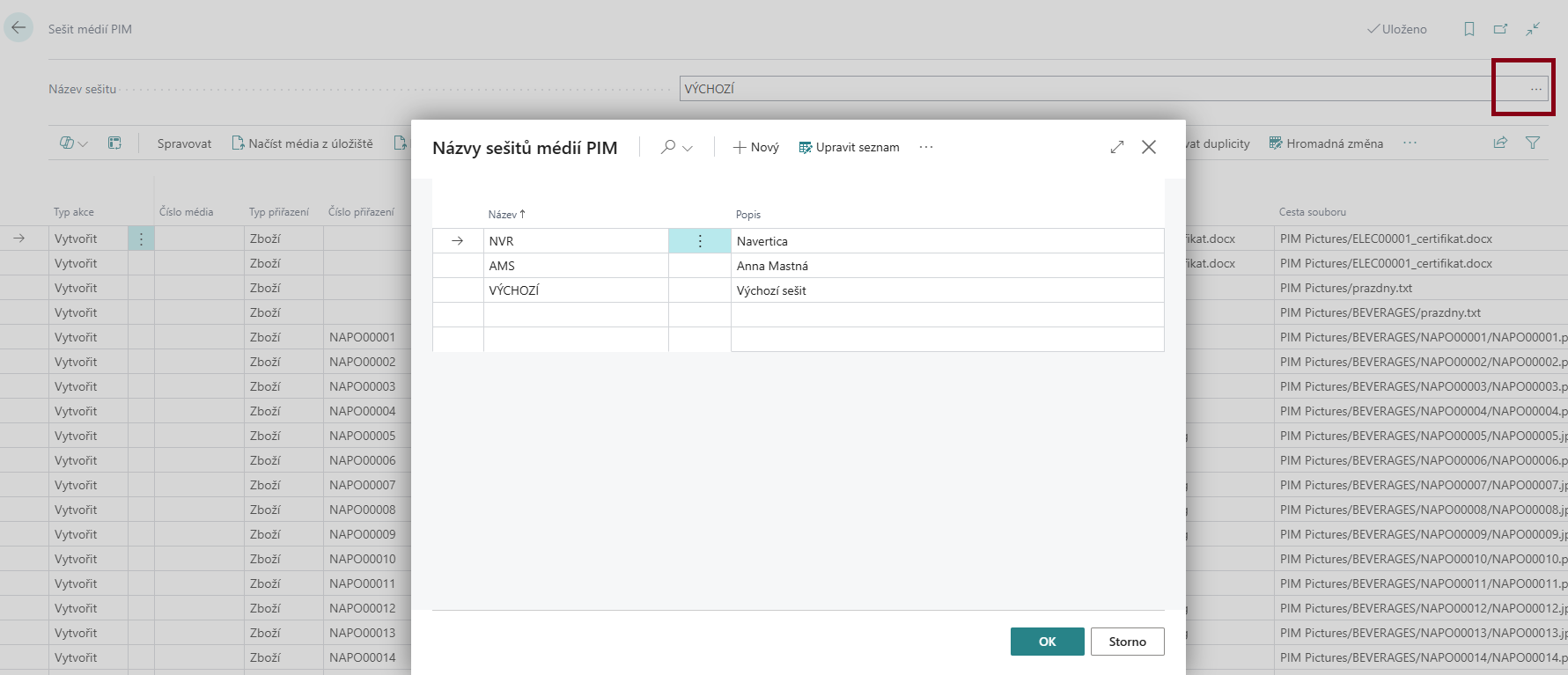 Akce Přiřadit soubor