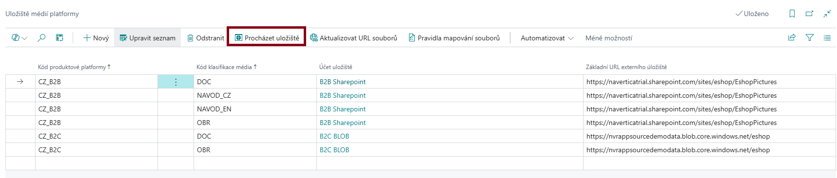 Přehled účtů externích souborů
