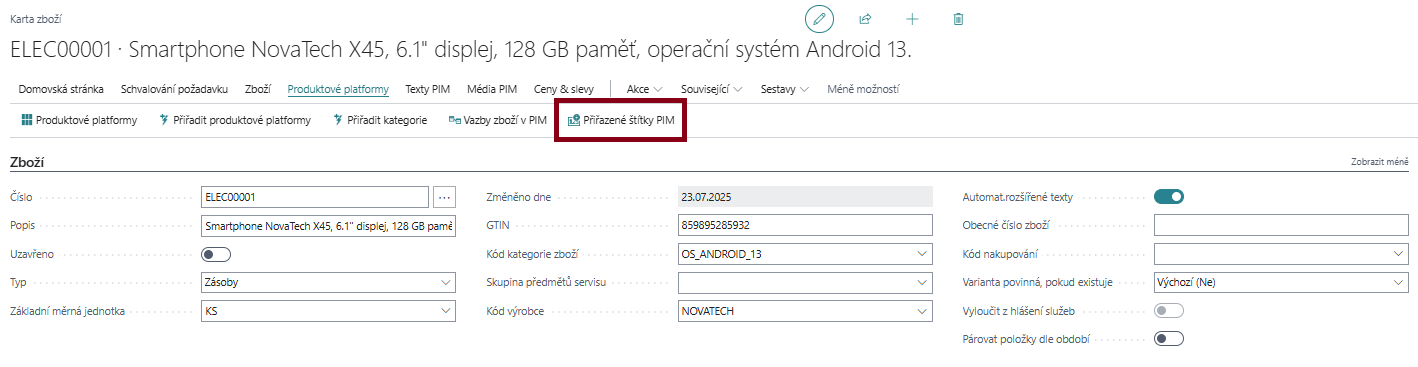 PIM Štítky - Přiřazení štítků zboží
