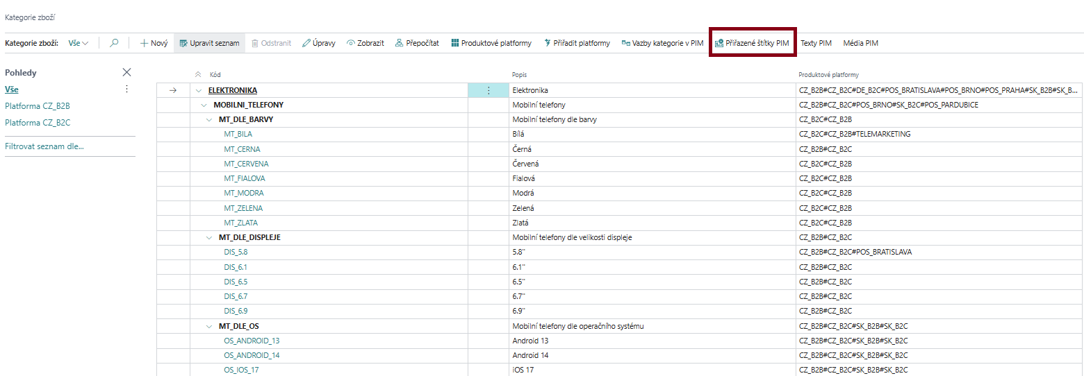 PIM Štítky - Přiřazení štítků kategorii zboží