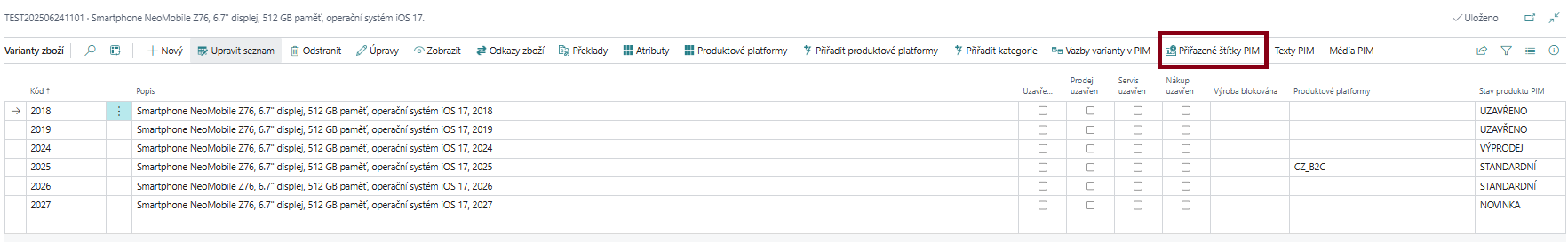 PIM Štítky - Přiřazení štítků variantě zboží