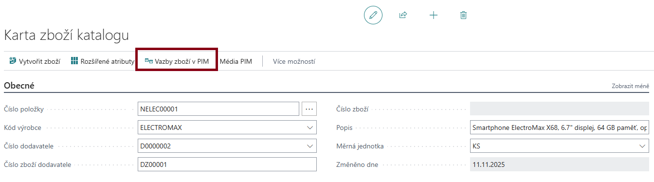 Vazby mezi entitami - akce Zboží katalogu