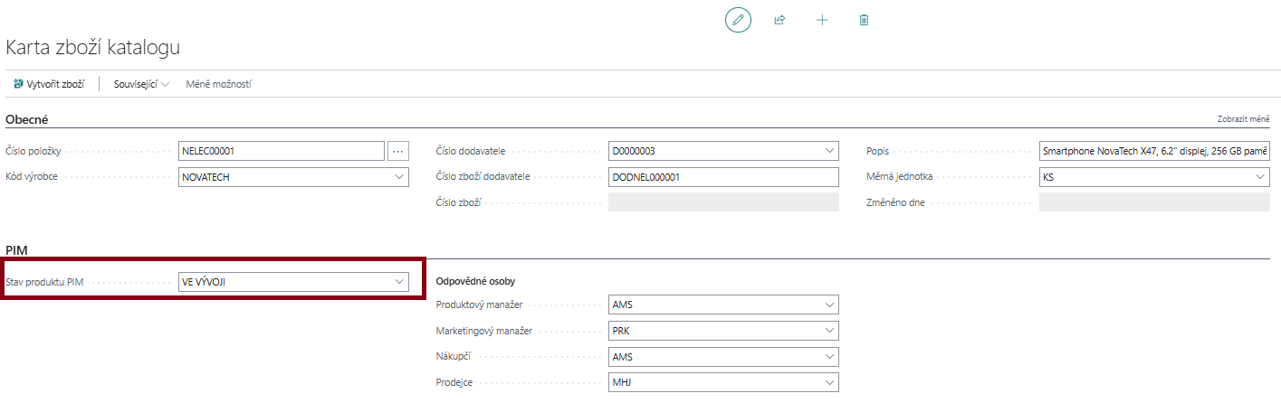 Stav produktu na zboží katalogu
