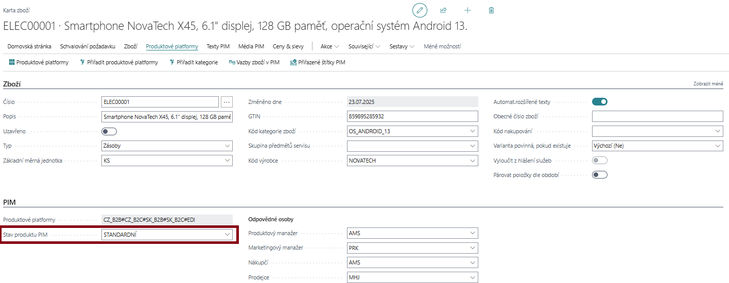 Stav produktu na kartě zboží