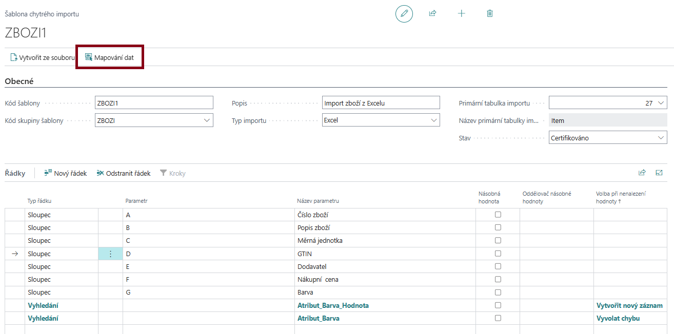 Přehled šablon chytrého importu