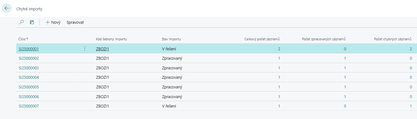 Přehled šablon chytrého importu