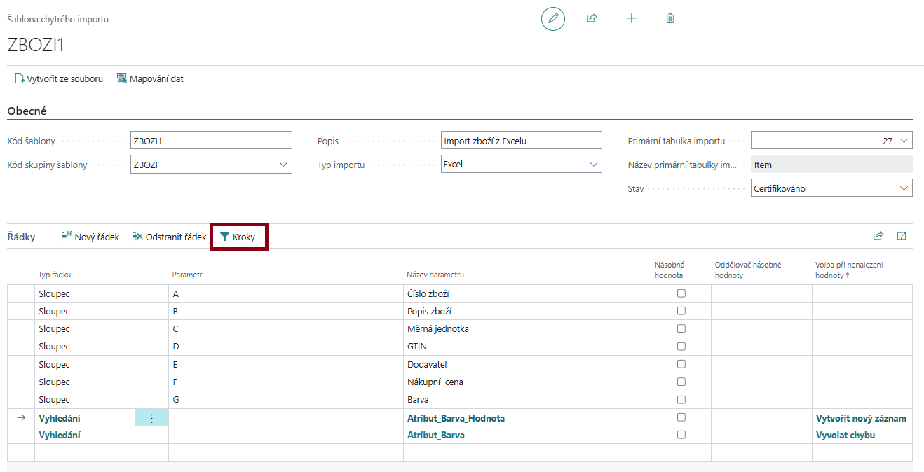 Přehled šablon chytrého importu