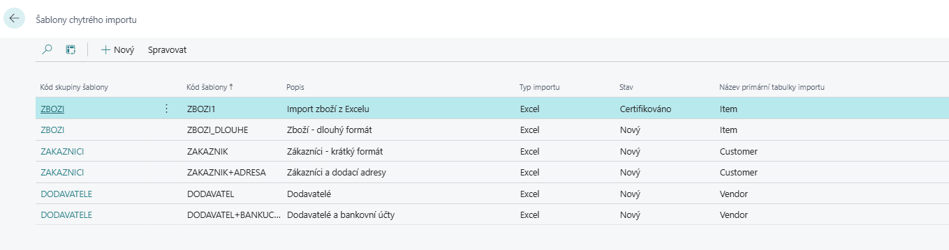 Přehled šablon chytrého importu