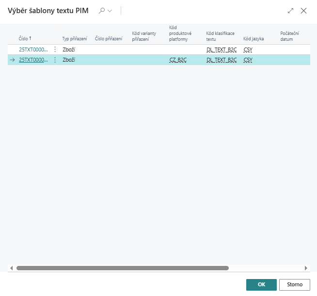 Kopírovat ze šablony PIM textu