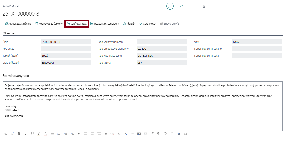 Akce Kopírovat text